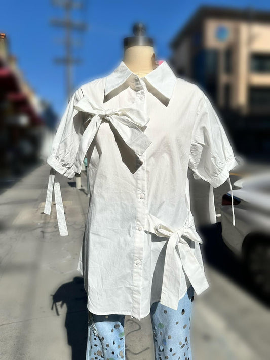 WHITE BOWS BLOUSE