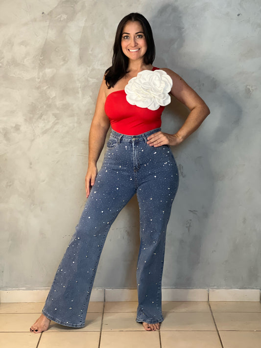 BODYSUIT ROJO CON FLOR BLANCA