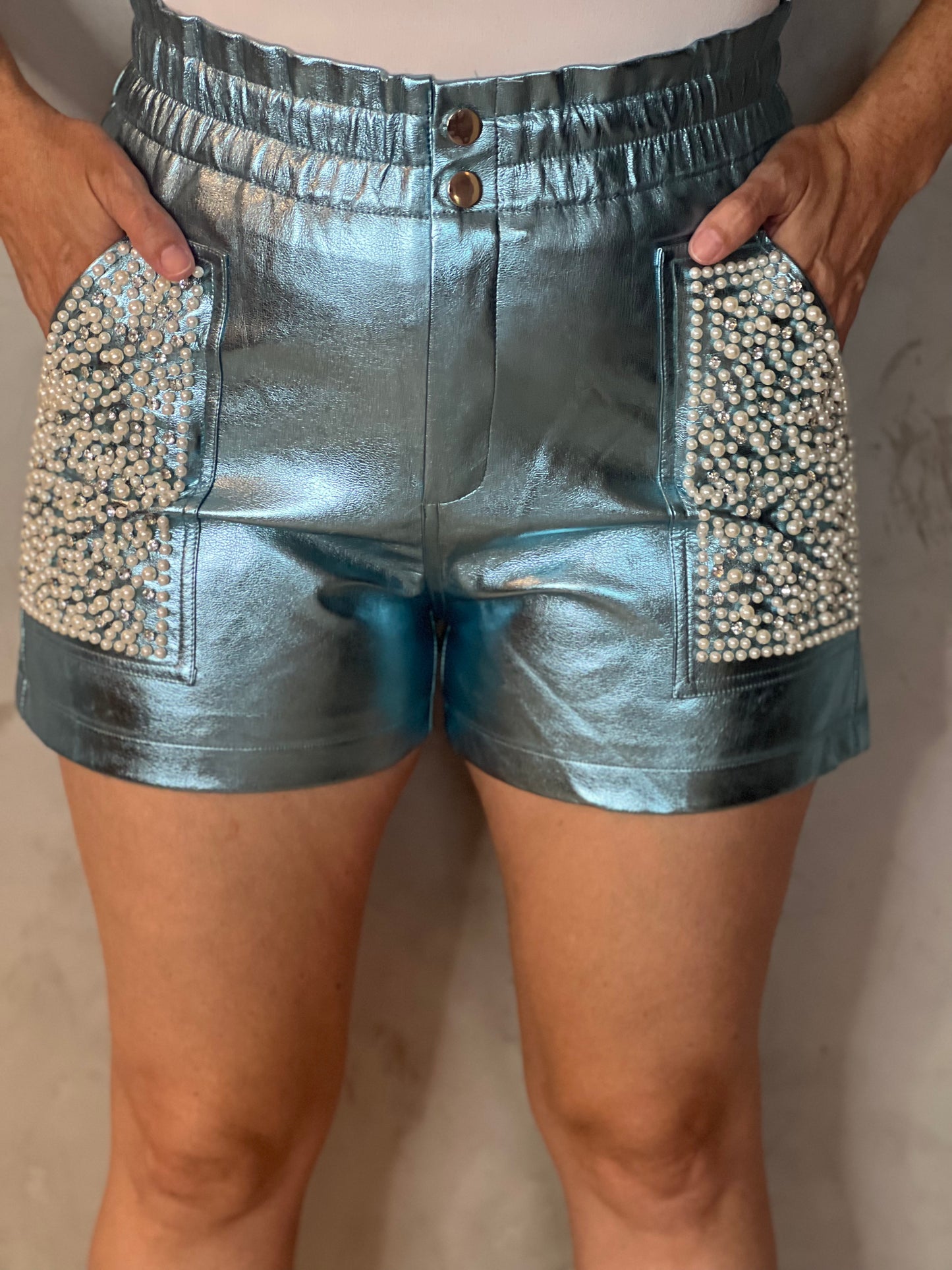 BLUE METALLIC SHORTS