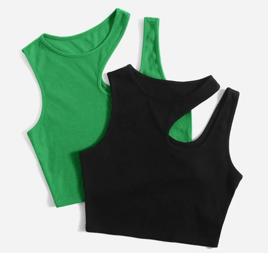 SOLID ASYMMETRICAL NECK TANK TOP BASICS NEGRA BLACK VERDE GREEN