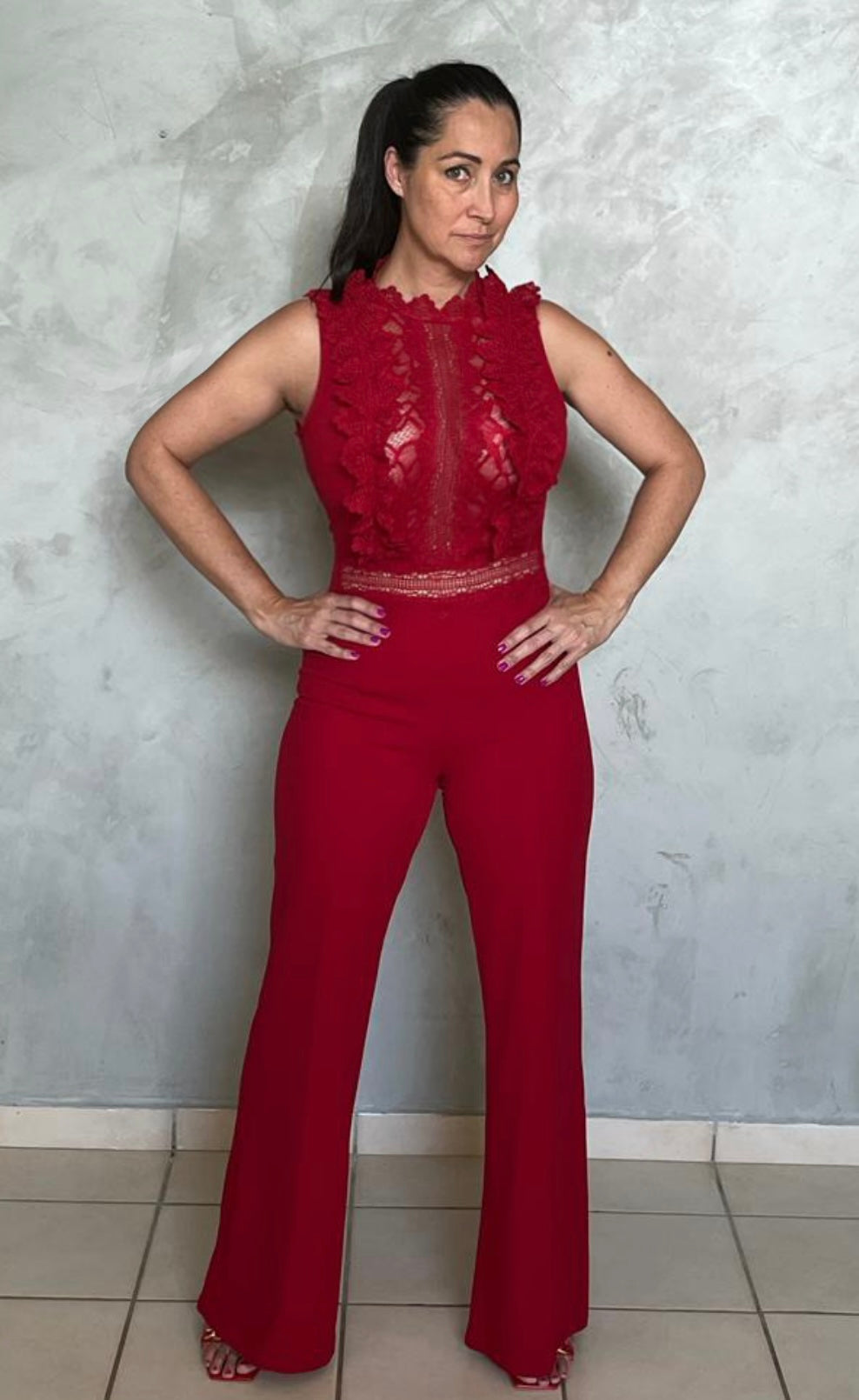 RED JUMPSUIT EMBROIDERED