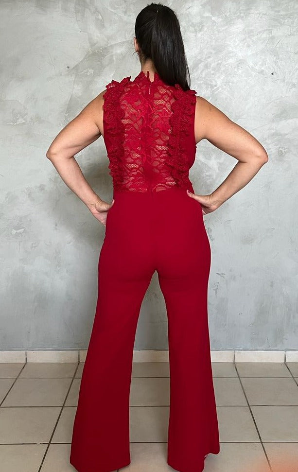 RED JUMPSUIT EMBROIDERED
